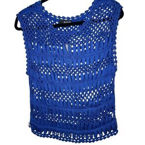 New! A.N.A. Loose Crochet Knit Royal Blue Women’s Sweater Top Sz Petite Medium